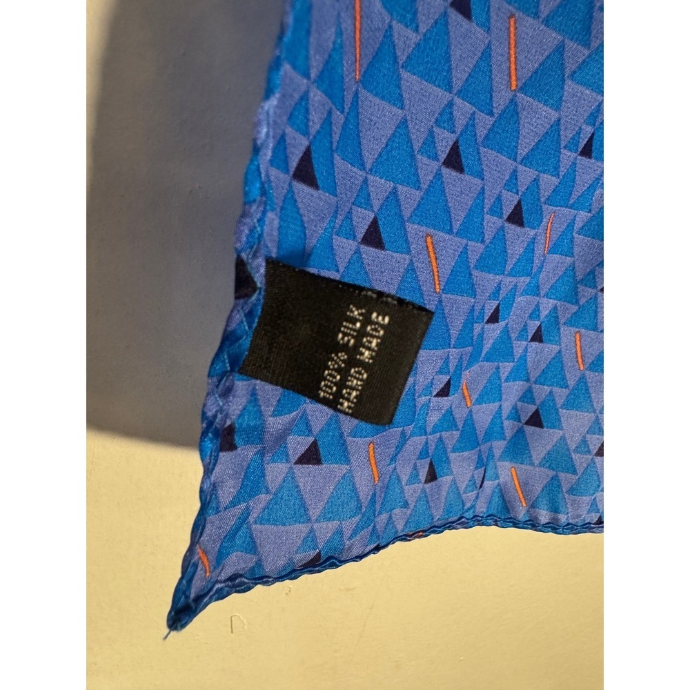Vtg 90s Silk Scarf Blue Geometric Triangle Dopamine Whimsical Maximalist Rainbow